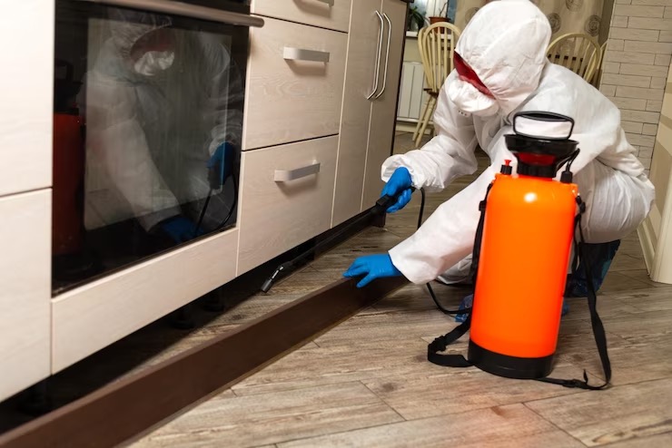 Residential pest control treatment indoors